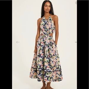 Something Navy Floral cut out midi dress